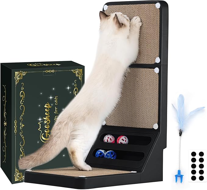 Cat Scratching Board Kitten Scratching Ball Wall Scratchers for Indoor Cats L Shaped Cat Scratcher Cats with Scratcher Pads Black