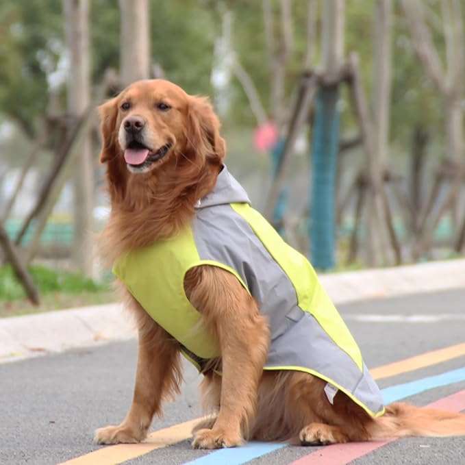 Dogs Packable Lightweight Raincoat: Pet Dog Hood Waterproof Coats Green Size 7