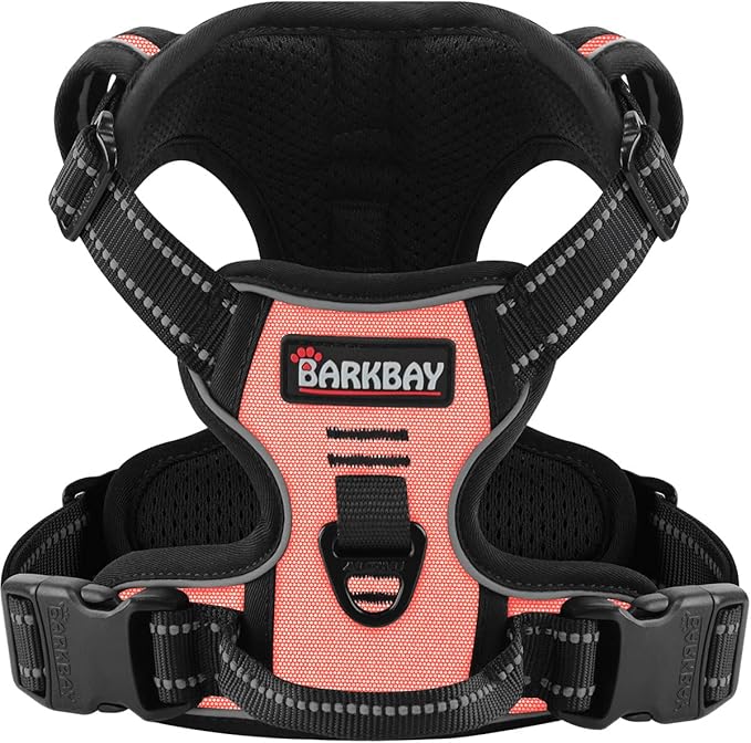 BARKBAY Dog Harness No Pull for Large Dogs - Adjustable, Reflective, Comfortable, No Choke, Heavy-Duty - Perfect for Outdoor Training, Walking, and Hiking - Strong & Durable - L & Light Pink