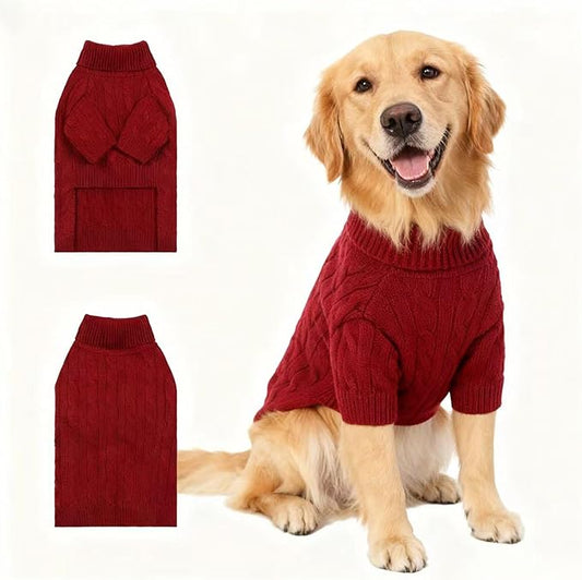Medium/Large Dog Sweater, Warm Dog Winter Coat w/Sleeves, Comfortable High Neck Premium Dog Clothes for Golden Retriever-Best for Holidays, Daily Walks XXL Deep Red