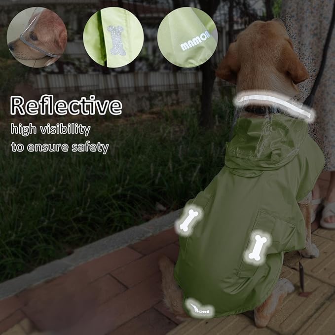 Waterproof Dog Raincoat, Adjustable Reflective Lightweight Pet Rain Clothes with Poncho Hood(Medium,Light Green)