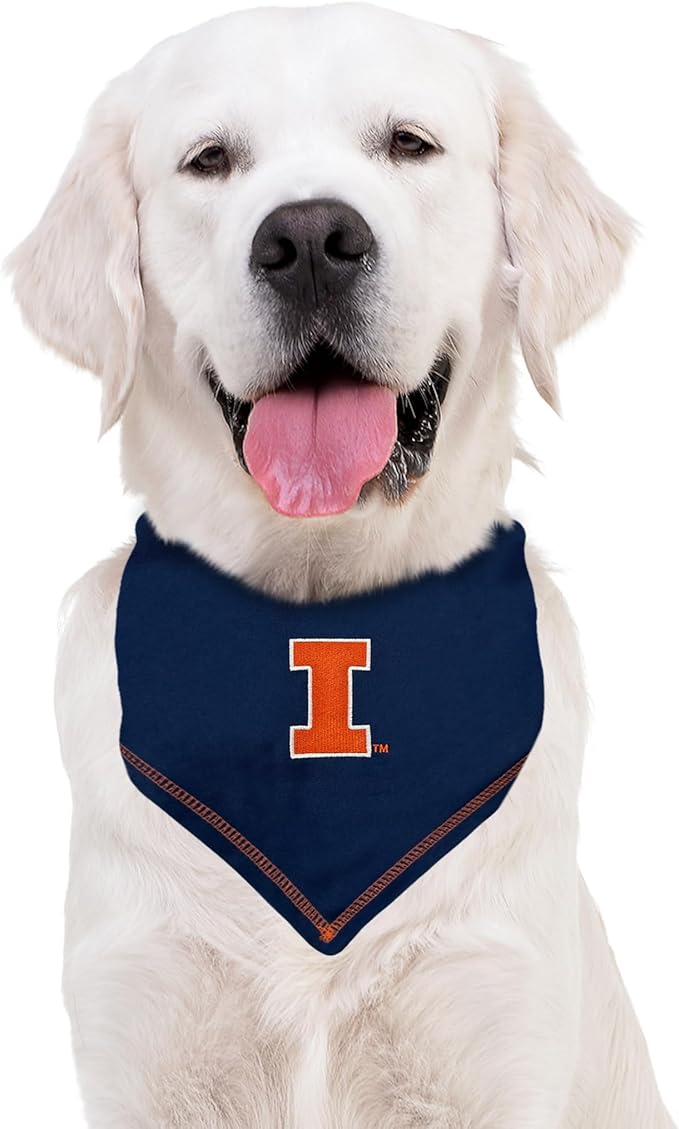 Pets First NCAA Illinois Fighting Illini Lions TIE Bandana, Size Large/X-Large. Dog Bandana Scarf Bib for Pet Cat Dog. The Ultimate Game-Day, Party Bandana