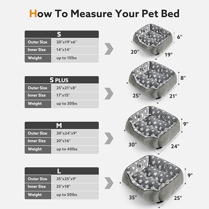 SIWA MARY Large Dog Bed, Rectangle XL, Washable, Non-Slip Dark Grey (35"x25"x9")