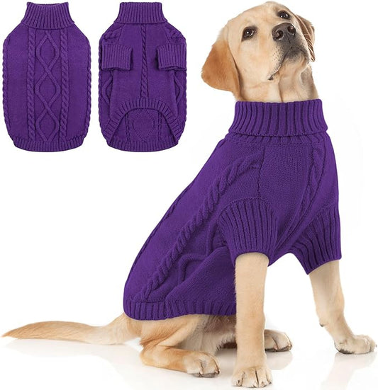 Queenmore Dog Sweater for Large Size Pet,Pitbull Dog Sweater,XXL Doggy Sweater for Labrador Retriever,Cold Weather Warm Knitted Pet Sweatershirt for Boy Girl Dogs (Purple,2XL)