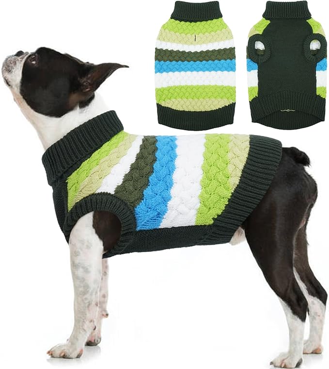 Kuoser Dog Sweater, Large Sweaters for Dog Girls Boys Christmas Thanksgiving Outfit, Thick Fall Winter Cable Knitwear, Pet Sweatshirt Warm Clothes Turtleneck Pullover, Green L