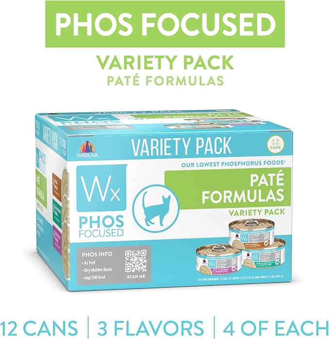 Weruva Wx Phos Focused Pate Formulas 5.5oz Can Variety Pack, Pack of 12