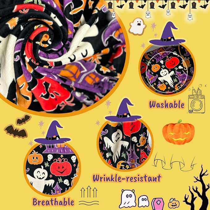 Cute Funny Halloween Blanket for Kids/Teens/Women/Men, Glow in The Dark Throw Blankets Soft Plush Fleece, Spooky Blanket for Boy/Girls/Toddler, Day Care Home Travel Use, 60"*50", Black