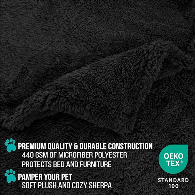 PetAmi Fluffy Waterproof Dog Blanket for Medium Large Dogs, Soft Warm Pet Sherpa Throw Pee Proof Couch Cover, Reversible Cat Bed Blanket Sofa Protector, Plush Washable Pad (Black, 40x60)