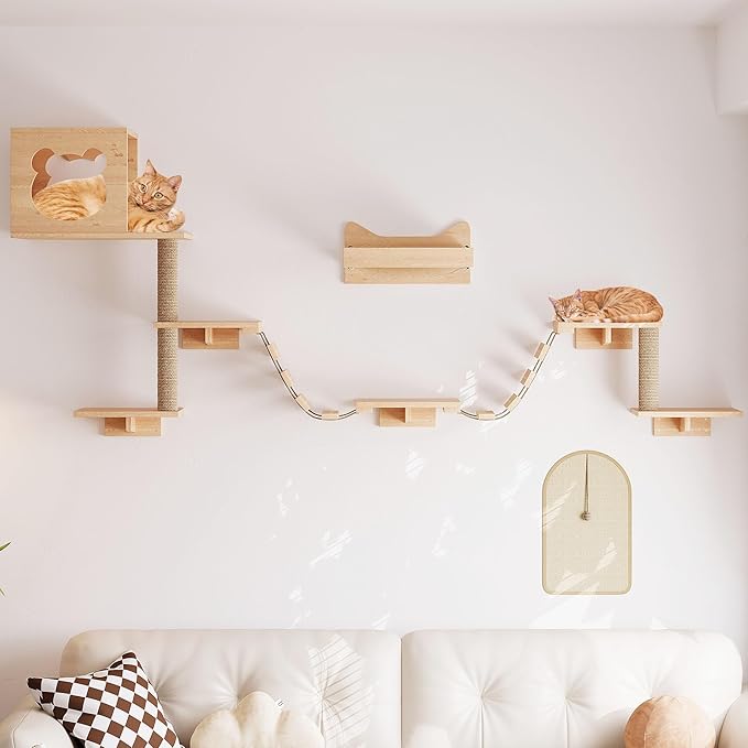PETKABOO Cat Wall Shelves Cat Wall Furniture with Condo, Hammock, Scratching Pad, Platform and Ladder