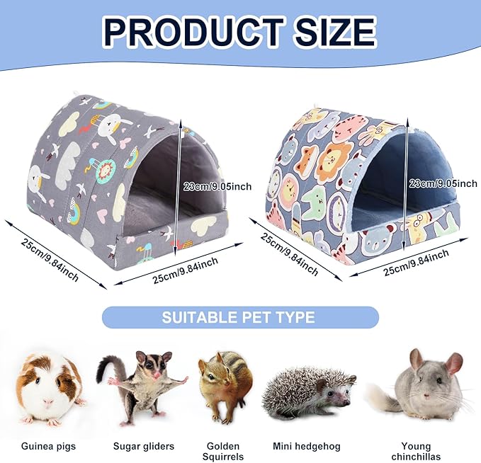 UPINS 2 Pack Guinea Pig Hideout,Guinea Pig Bed Washable Small Animal House Cage Accessories for Mouse Chinchillas Hamsters Hedgehogs Ferrets Bearded Dragons and Rats