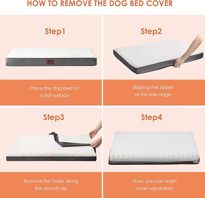 EHEYCIGA Orthopedic XXL Dog Beds for Jumbo Dogs with Removable Washable Cover for Crate, Beige, 47x29