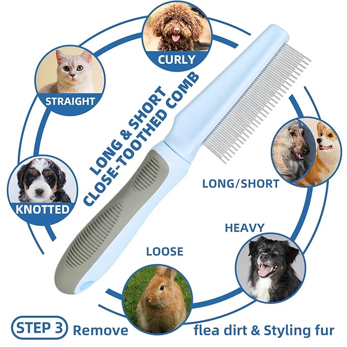Dog Brush for Shedding,7 PCS Pet Grooming Brush Kit to De-fur & Hair Slicker Deshedding Brushes with Undercoat Rake Comb Bath Brush&Nail Clipper for Grooming Short Long Haired Dogs Cats Blue