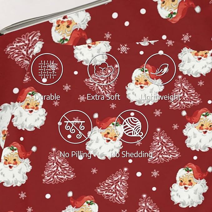 Christmas Santa Claus Throw Blankets, Xmas Soft Lightweight Anti Pilling Aldult Fleece Blanket for Women, 60x80 Inches Winter Tree Snowflake Red Decorative Blanket for Chair Couch Living Bedroomn