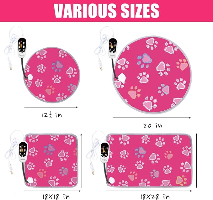furrybaby Pet Heating Pad, Waterproof Dog Heating Pad Mat for Cat with Durable Anti-Bite Tube Indoor for Puppies Dogs Cats (1 Pack Pink, 17 X 17in, Temp Adjustable)