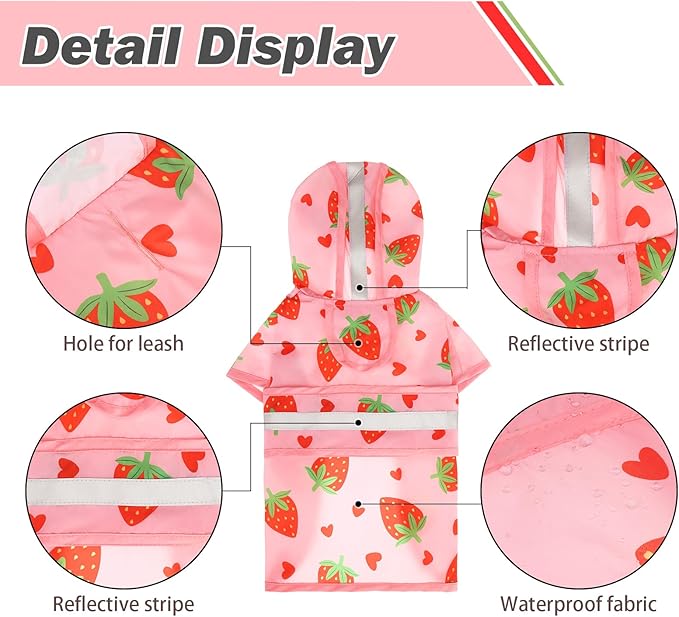 KOOLTAIL Dog Raincoat Hooded Slicker Poncho with Leash Hole, Dog Raincoat for Small Medium Dogs, Waterproof Pet Rain Jacket with Reflective Strip, Adjustable Breathable Puppy Rainwear