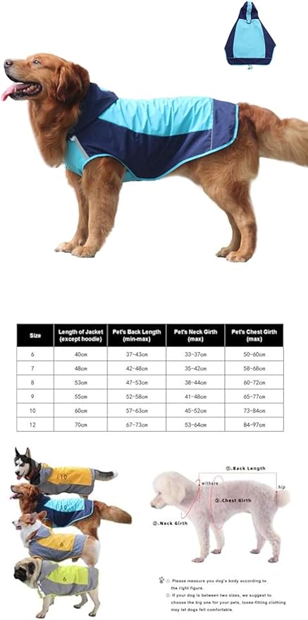 Dogs Packable Lightweight Raincoat: Pet Dog Hood Waterproof Coats Green Size 12