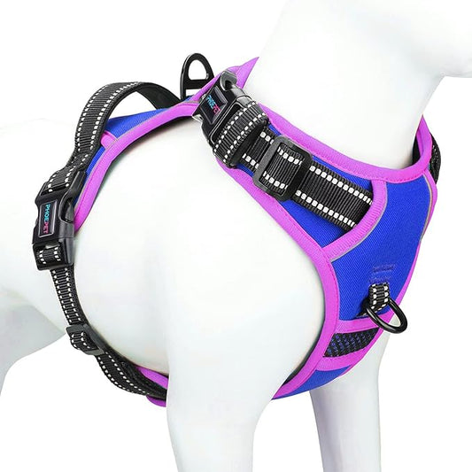 PHOEPET 2019 Upgraded No Pull Dog Harness, Reflective Adjustable Vest, with a Training Handle + 2 Metal Leash Hooks+ 3 Snap Buckles +4 Slide Buckles(XS, Royal Blue)