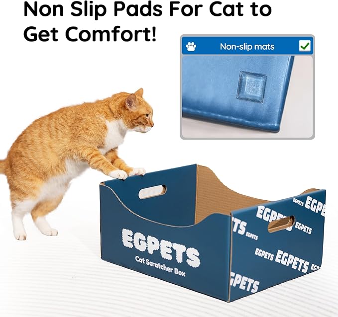 Cardboard Cat Scratcher Box with Extra-Large Double-Sided Sturdy Cat Scratching Board and Refillable Cat Scratch Pad, Hide, Scratch and Sleep, Easy to Clean and Assemble- EGPETS Cat Scratch Box Blue