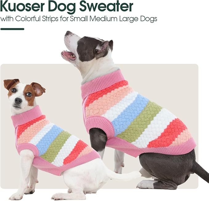 Kuoser Dog Sweater, XL Dog Sweaters for Large Dogs Pet Cable Knitted Pullover Warm Clothes, Turtleneck Classic Knitwear Soft Thick Puppy Xmas Holiday Outfit Cold Weather Thermal Wear, Pink XL