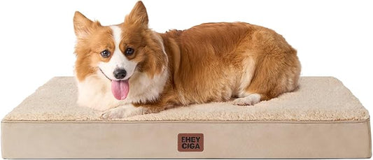 EHEYCIGA Orthopedic Dog Beds for Large Dogs with Removable Washable Cover for Crate, Khaki, 35x23