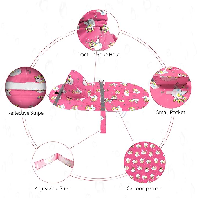 NACOCO Large Dog Raincoat Adjustable - Pet Water Proof Clothes Lightweight Rain Jacket Poncho Hoodies with Strip Reflective Pink (XXL, Pink Unic)