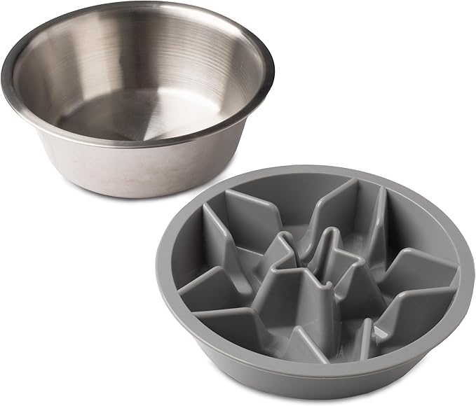 Leash Boss Slow Feeder Dog Bowls - Cup Maze Puzzle Food Bowl with Feeder Holes, Fits into Elevated Pet Feeders - Slow Eating for Large, Medium & Small Sized Breeds