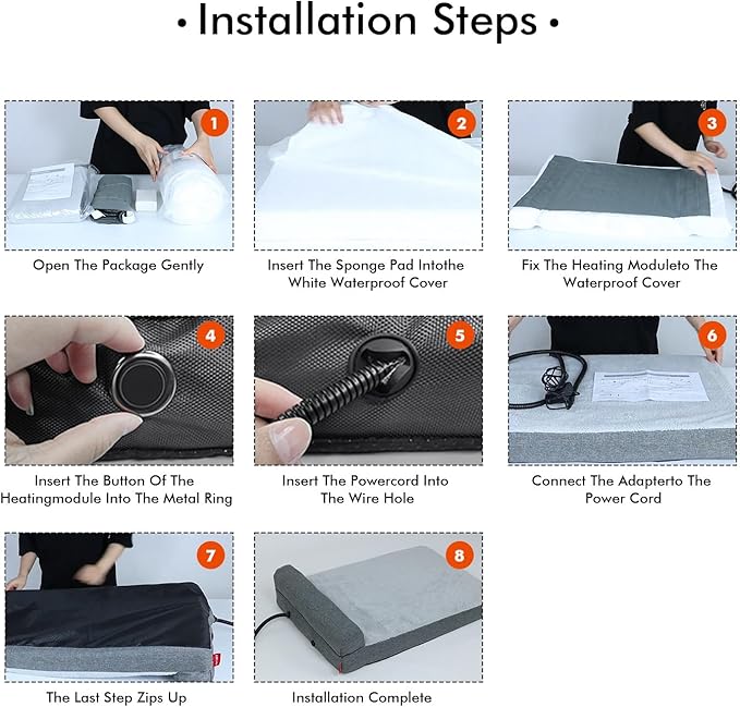 Heated Dog Bed,Heating pad Orthopedic Dog Bed with Memory Foam, Heated Pet Bed & Removable Waterproof Cover for Medium, Large, Jumbo Dogs/L