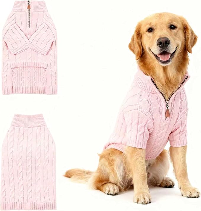 Medium/Large Dog Sweater, Warm Dog Winter Coat w/Sleeves, Comfortable High Neck Premium Dog Clothes for Golden Retriever-Best for Holidays, Daily Walks XXL Pink