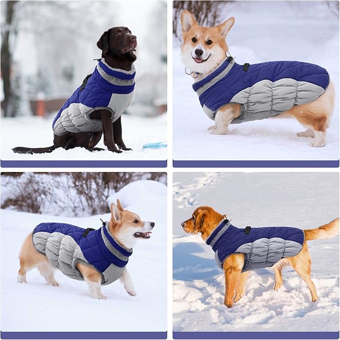 FUAMEY Dog Coat for Small Dogs,Waterproof Dog Winter Jacket with Harness Built in Puppy Cold Weather Coats Reflective Pet Vest with Zipper Warm Fleece Dogs Snowsuit Windproof Blue XS