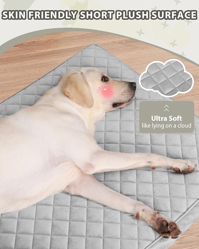 Orthopedic Dog Beds Large Sized Dog Waterproof Pet Mattress with Removable Washable Cover and Non-Slip Bottom, Quilting Mat for Crate, 35x22 Inch, Light Gray