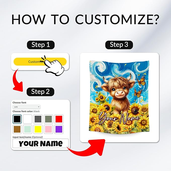 Kids Blanket - Custom Highland Cow Blankets for Toddler/Teens/Women - Flannel Soft Sunflower Throws for Room Decor - 4 Sizes