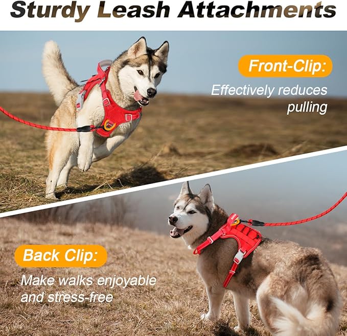 BARKBAY Service Dog Vest Tactical Dog Harness Medium Large Sized Dog Tags Personalized No Pull Adjustable Harness Reflective K9 Working Training Easy Control Military Molle System(Red,XL)