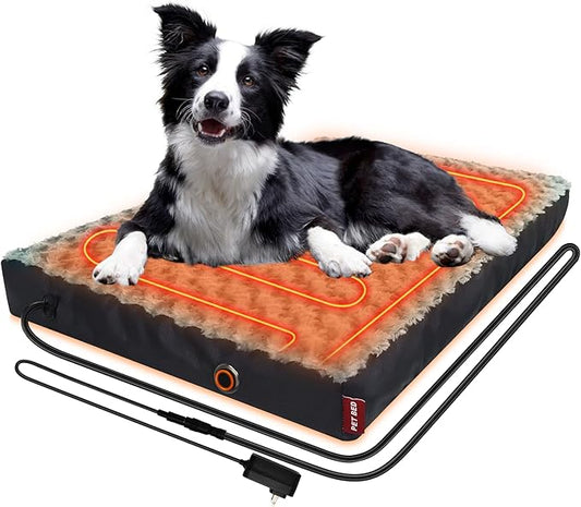 Upgraded Heated Dog Bed with Enlarged Heating Area, 12V Safe Voltage Arthritis Orthopedic Dog Bed with Memory Foam, Heated Pet Bed with Waterproof Cover for Small, Medium Dos &Cats(Medium)…