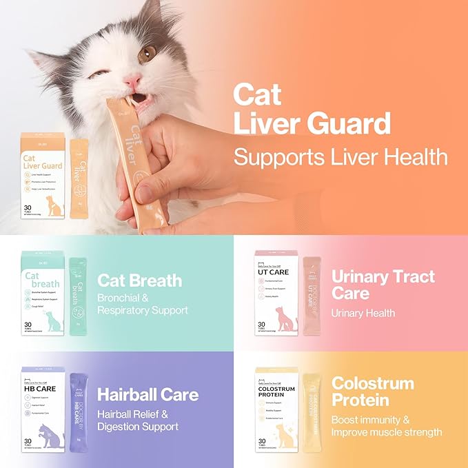 Dr.by Cat Liver Guard Squeezable Liver Supplement for Cats Feline Hepatic Support with Milk Thistle, Artemisia annua(SPB-201), Taurine lickable Formula Individually Packaged