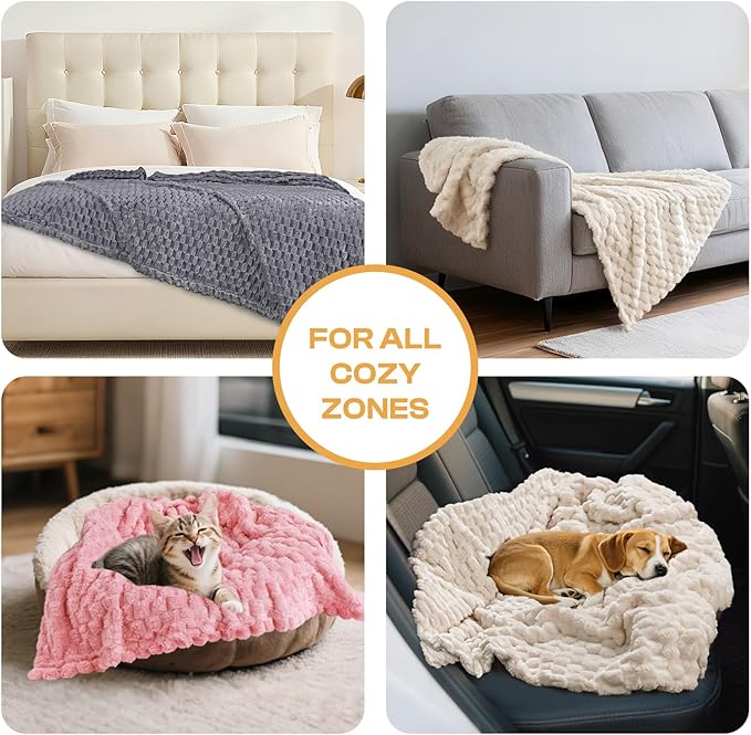 Luciphia Fleece Dog Blanket for Small Medium Large Dogs 3D Jacquard Flannel Puppy Cat Pet Throw Blankets Soft Washable Decorative Furniture Protect White, M(30''x20'')