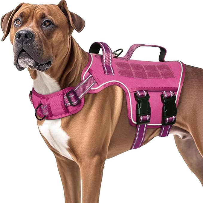 Dog Harness for Large Dogs Heavy Duty, No Pull Tactical Dog Harness with Molle System, Easy On and Off Service Dog Vest, Breathable Padded, Adjustable Reflective Pet Vest for Walking Hiking Training