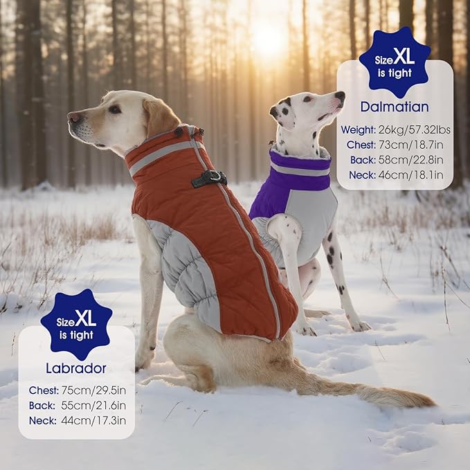 FUAMEY Dog Coat for Large Dogs,Waterproof Dog Winter Jacket with Harness Built in Puppy Cold Weather Coats Reflective Pet Vest with Zipper Warm Fleece Dogs Snowsuit Windproof Brown L