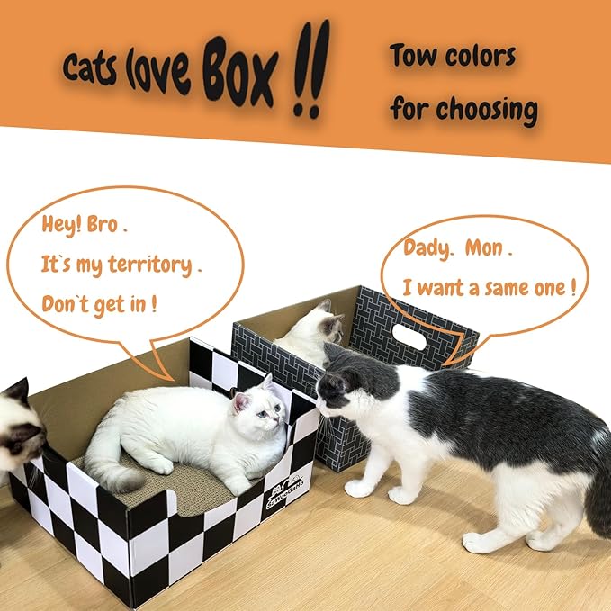 Extra Large Cat Cardboard Scratch with Box Bigger Space Double-Sided Scratching Refillable Pad Scratcher Board Window Handle Design Easy to Clean Scraps Scratched Bed for Indoor Cats