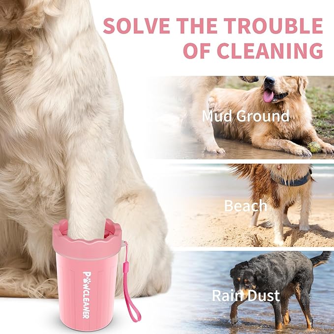 Dog Paw Cleaner, Dog Paw Washer, Paw Muddy Paw Cleaner, Pet Foot Cleaner for Small Medium Large Breed Dogs/Cats (with 3 absorbent towel) (Light Pink, Medium)