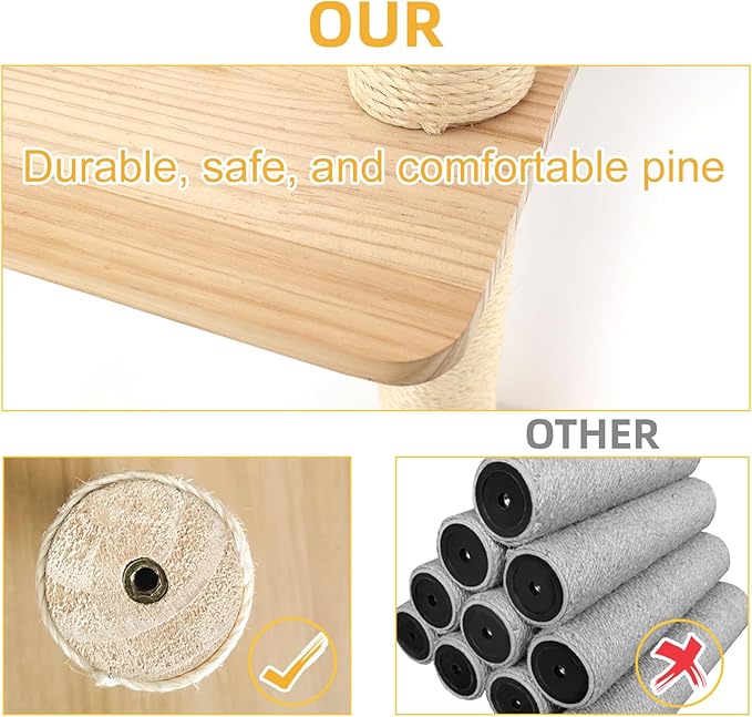 Cat Shelves for Wall, Climbing Shelves Wall-Mounted Furniture Set, Shelf with 1 House, 1 Bridge Ladder, 3 Scratching Posts and 5 Steps