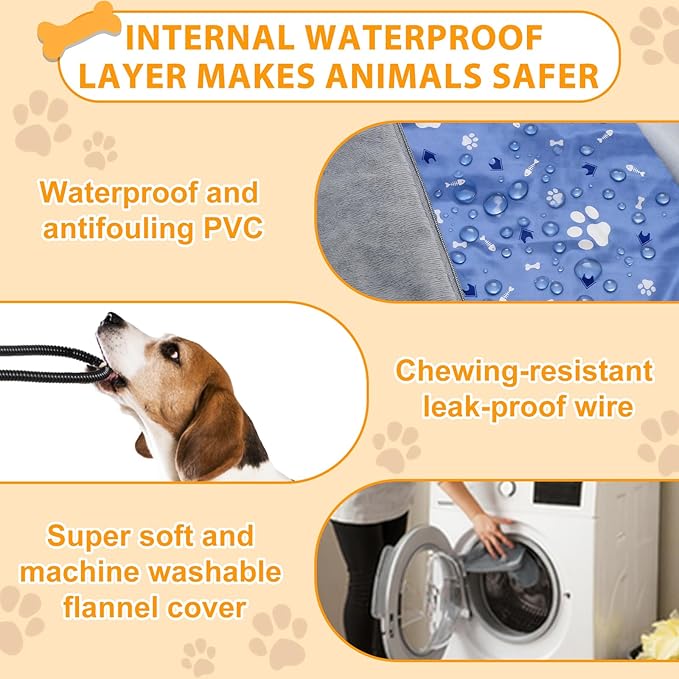 Dog Heating Pad 34"*21" for Outdoor Cat, 9 Adjustable Temperature Pet Heating Pad with Timer, Indoor Warming Waterproof Heated Dog Bed Mat with Line Protection Tube, Replacement Cover for Puppy Kitten