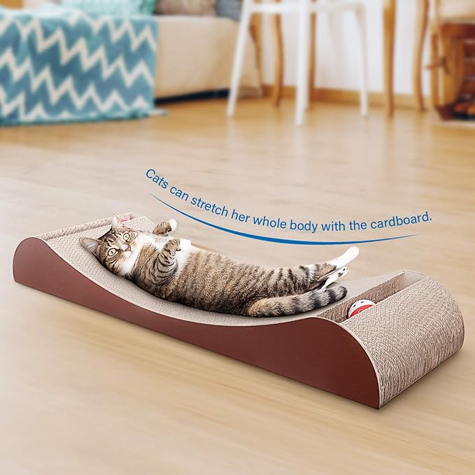 Cat Scratcher Cardboard Lounge Bed with Bell Ball Toy
