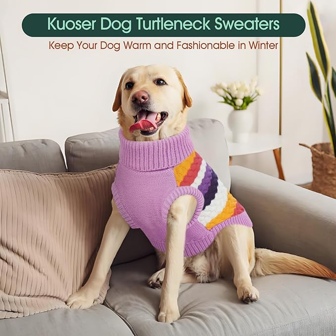 Kuoser Dog Sweater, Dog Sweaters for Medium Dogs Girl Boy, Classic Pet Knitted Sweatshirt Warm Pullover, Puppy Holiday Sweater Winter Clothes for Christmas Thanksgiving Outfit, Purple M