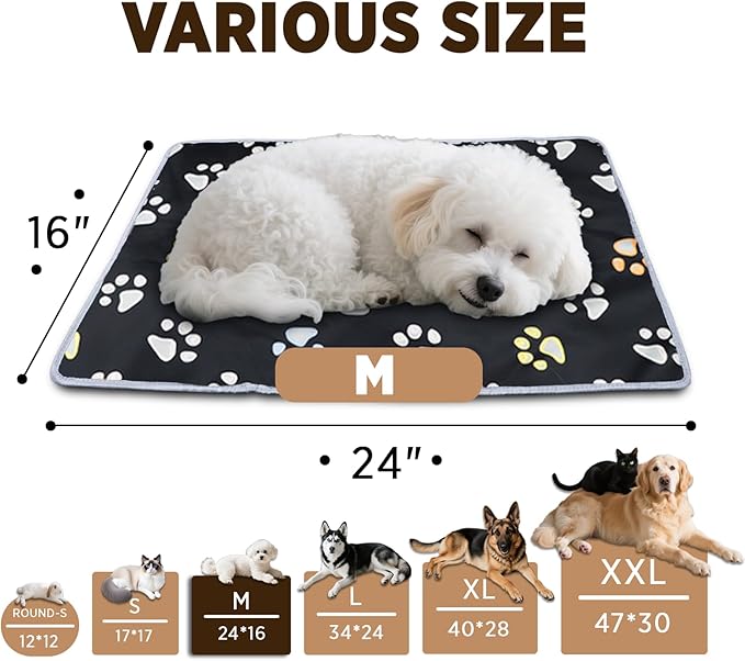 furrybaby Pet Heating Pad, Waterproof Dog Heating Pad Mat for Cat with Durable Anti-Bite Tube Indoor for Puppies Dogs Cats (1 Pack Black, 24 X 16in, Temp Adjustable)