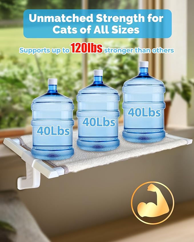 Heavy-Duty Cat Window Sill Perch All-Metal Frame Supports up to 120 lbs – Durable, Easy-to-Assemble Cat Window Hammock for Large Cats and Multiple Cats (L 1PC)