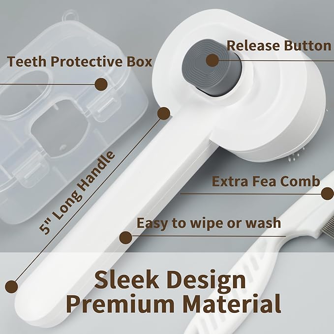 Soft Cat Brush for Indoor Cats Shedding with Protective Case, Flea Comb Included, Self-Cleaning Slicker Brush for Cats, Sensitive Cat Pet Hair Removal Tools Grooming Supplies