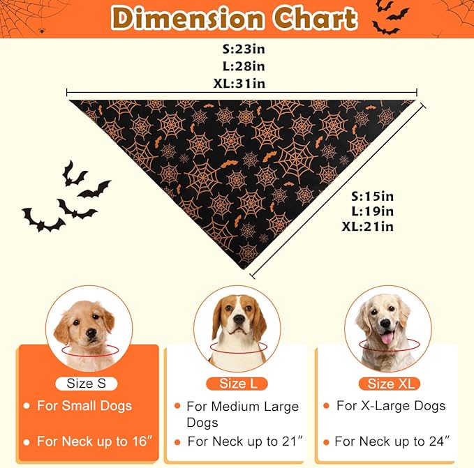 Kytely Halloween Dog Bandanas 2 Pack, Reversible Triangle Dog Bandanas for Boy and Girl, Multiple Sizes Offered, Pumpkin and Spider Web Bibs Fall Pet Scarf, Premium Durable Fabric (Small)
