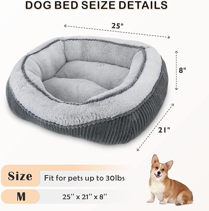 SIWA MARY Dog Beds for Small Medium Large Dogs & Cats. Washable Pet Bed, Orthopedic Dog Sofa Bed, Luxury Wide Side Fancy Design, Soft Calming Sleeping Warming Puppy Bed, Anti-Slip Bottom(25"x21"x8")
