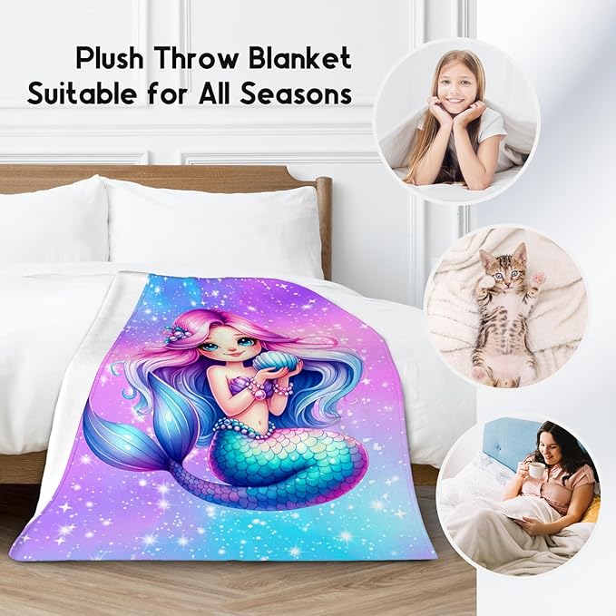 Mermaid Blanket Gifts for Girls - Soft Cozy Fleece Throws for Couch, Office 40"x50"