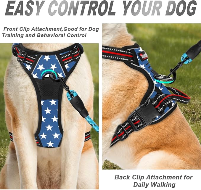BARKBAY No Pull Dog Harness Front Clip Heavy Duty Reflective Easy Control Handle for Large Dog Walking(Star,XL)